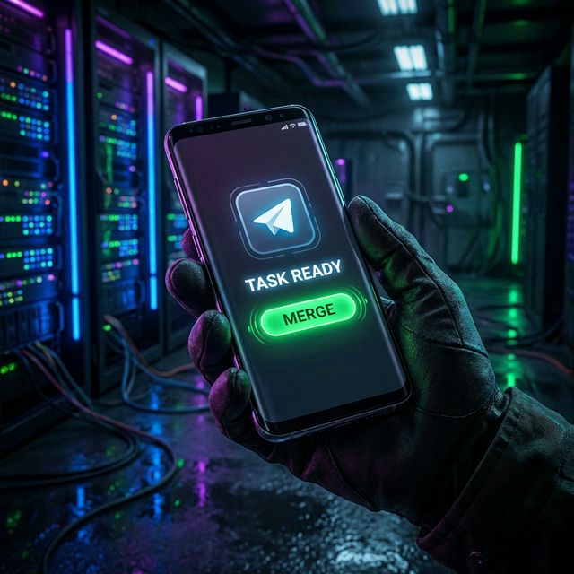 Human holding phone with Telegram prompt